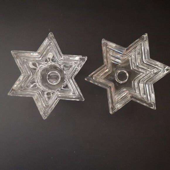 WMF Set of 2 Lead Crystal Stacked 6 Point Star of David Candlestick Holders - Picture 3 of 3